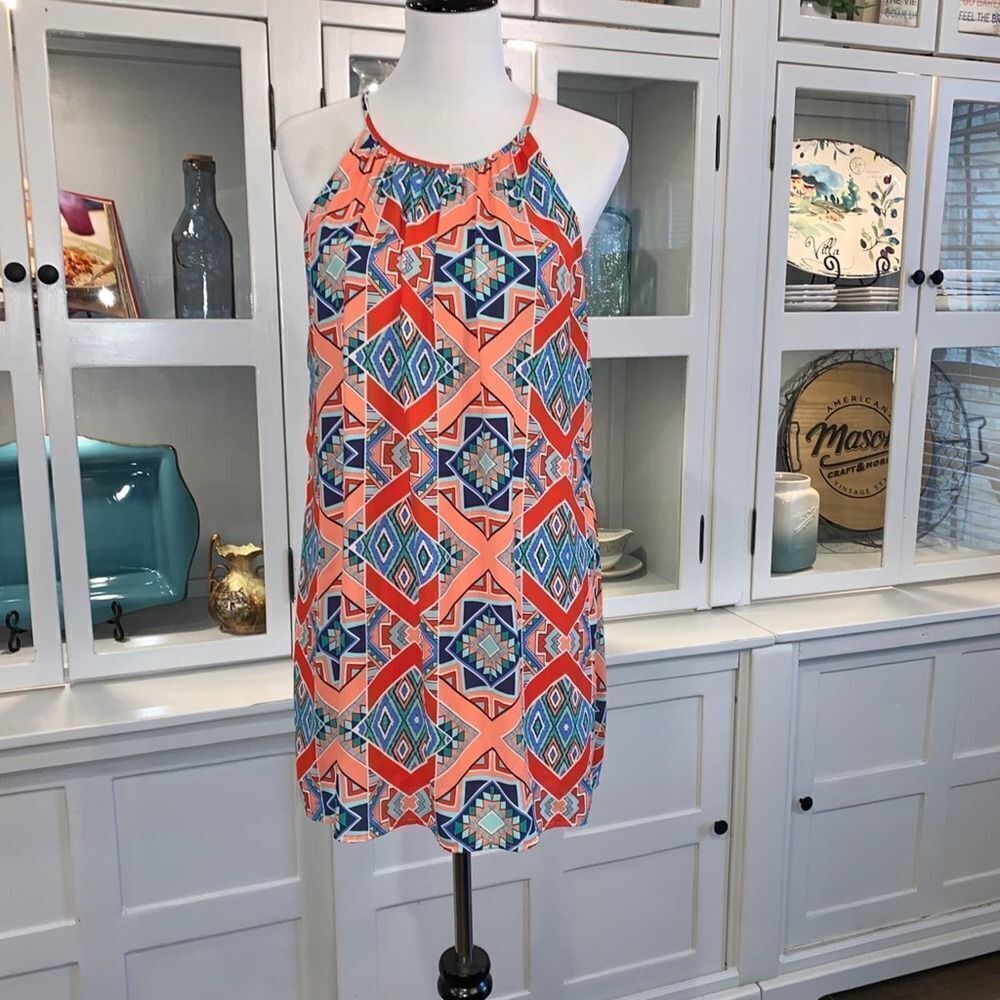 Blue Rain Tribal/Aztec Design Lined Dress
